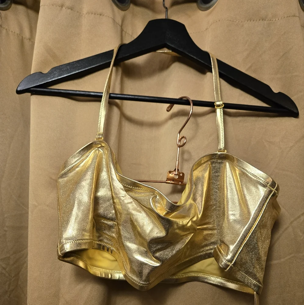 3X SKIMS SIGNATURE SWIM BANDEAU BIKINI TOP Gold